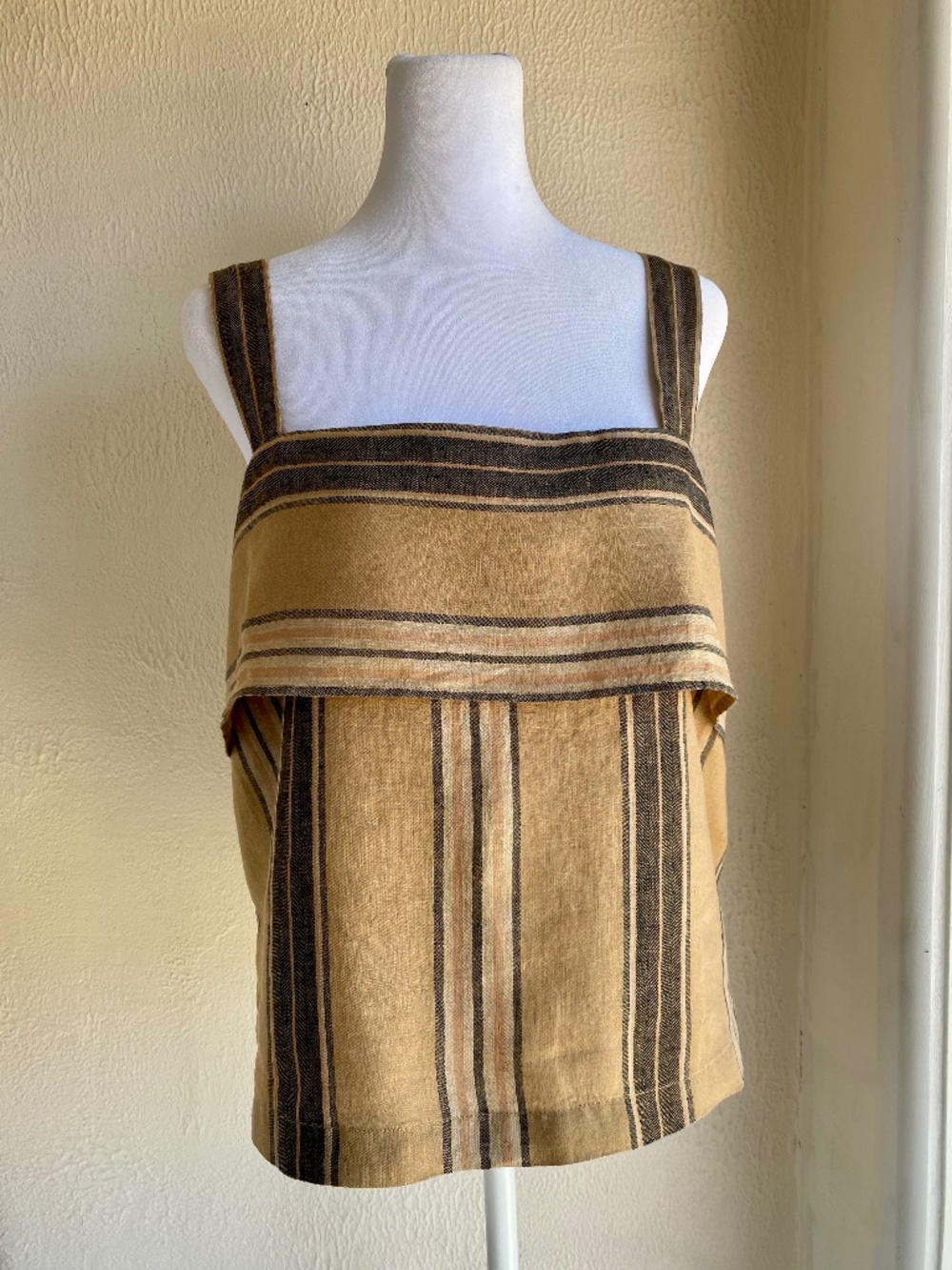 NWT Banana Republic Mia Linen Tank Top in tan & charcoal stripes Size Large